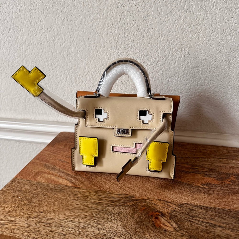 LEATHER INSIDE & OUT | Beige Yellow Mini Doll Leather Picto Face Bag Crossbody